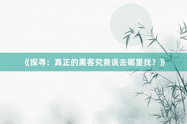 《探寻：真正的黑客究竟该去哪里找？》